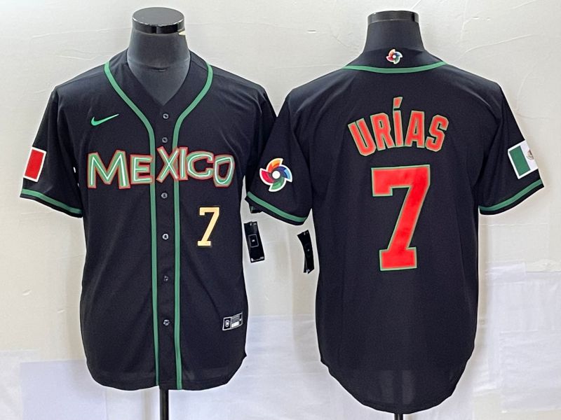 Men 2023 World Cub Mexico 7 Urias Black red Nike MLB Jersey1